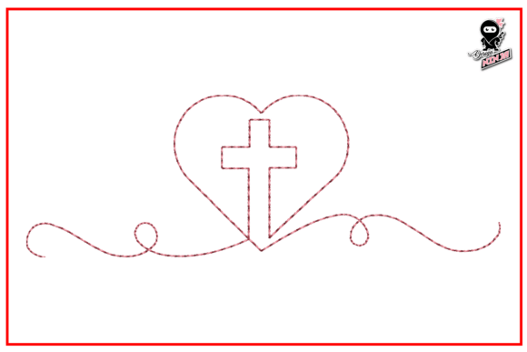 Christian Cross with Heart Redwork