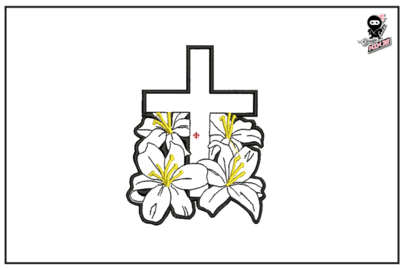 Christian Cross with Lilies Flowers