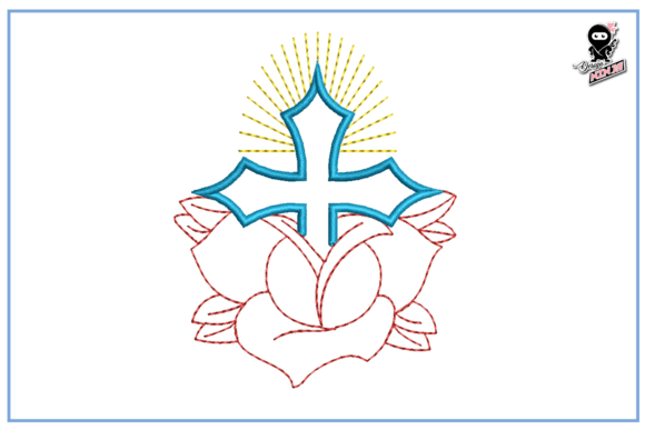 Christian Cross with Lily Embroidery